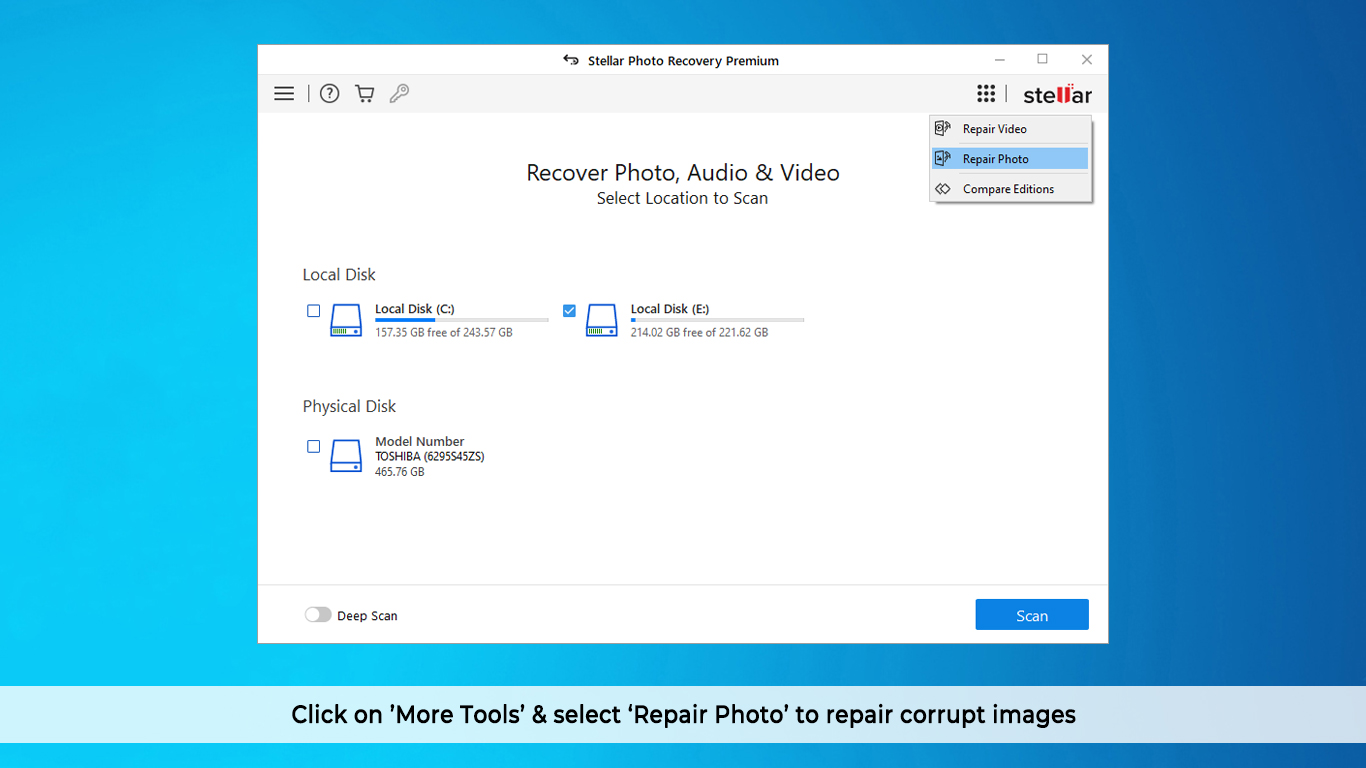 Recovers lost, deleted or formatted photos, music, and video files.